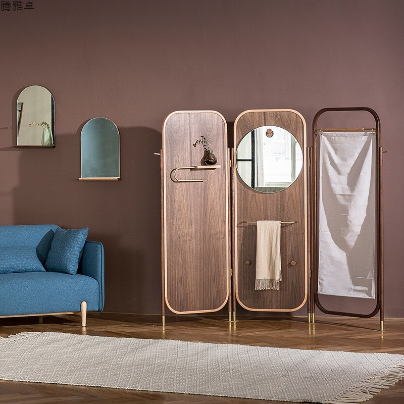 輕羅屏風衣架/實木折屏 簡約移動屏風隔斷 原創獲獎設計 紅橡木(預訂)不包安裝